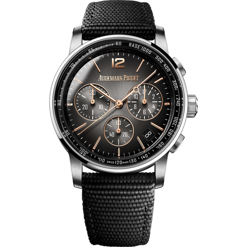 Audemars Piguet Code 11.59 by Audemars Piguet Selfwinding Chronograph 41 mm Grey Dial 18-Carat Pink Gold Rubber-Coated Strap 26393CR.OO.A002KB.01 - WATCHXNYC