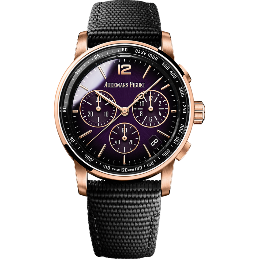 Audemars Piguet Code 11.59 by Audemars Piguet Selfwinding Chronograph 41 mm Purple  Dial 18-Carat Pink Gold Rubber Strap 26393OR.OO.A002KB.02 - WATCHXNYC