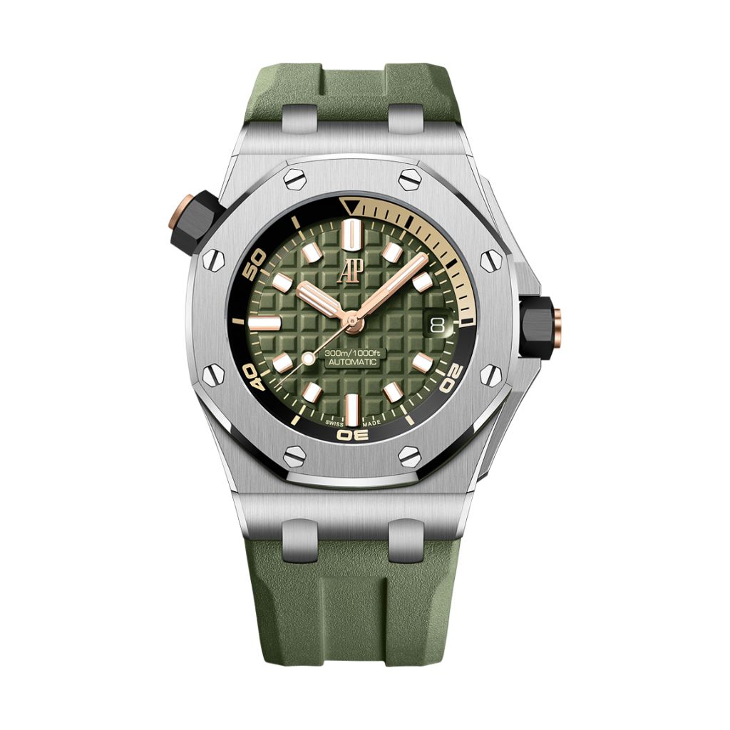Audemars Piguet Royal Oak Offshore Diver 42 mm Khaki Green Dial Stainless Steel Rubber Strap 15720ST.OO.A052CA.01 - WATCHXNYC