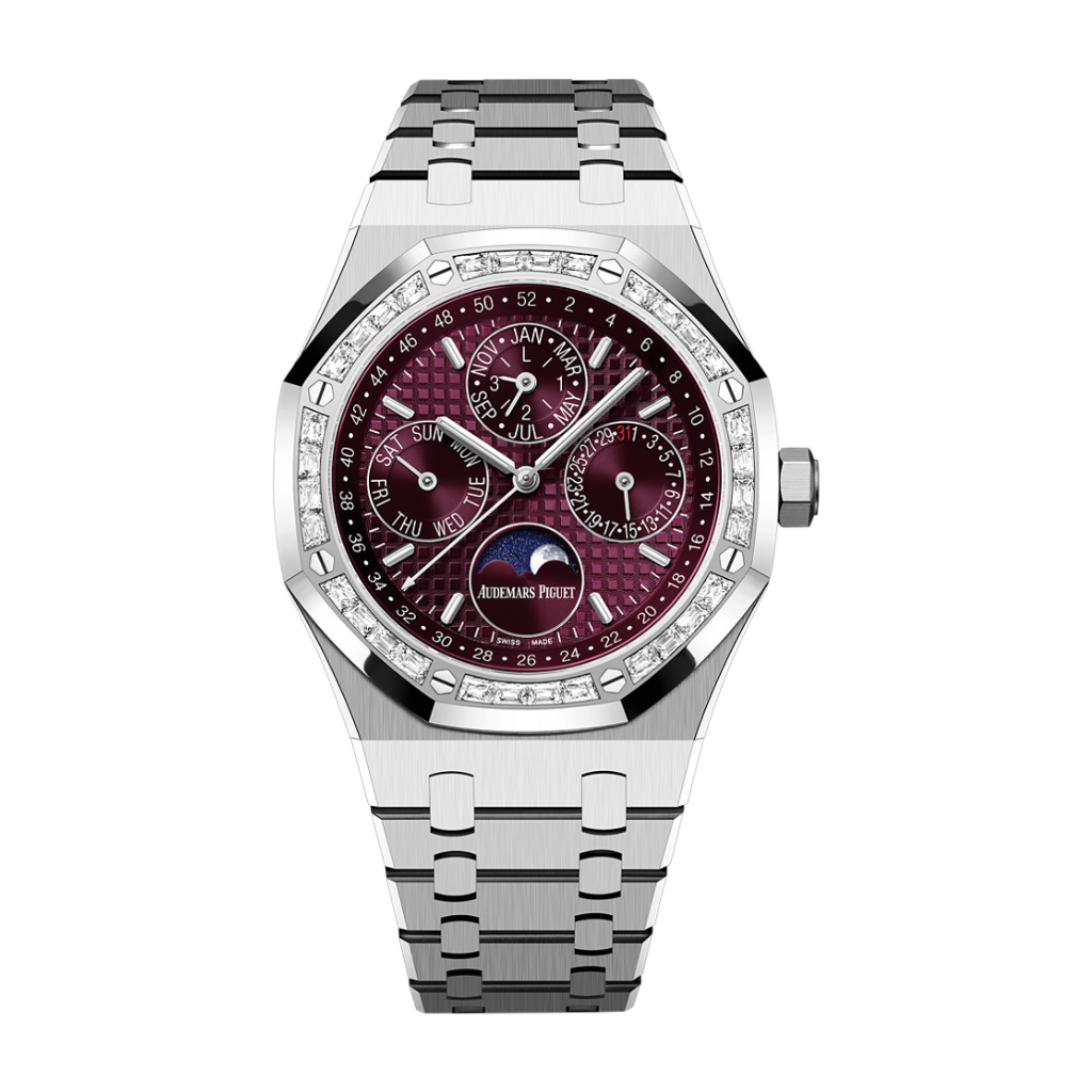 Audemars Piguet Royal Oak Perpetual Calendar 41 mm Purple  Dial with Diamonds 18-Carat White Gold Bracelet 26598BC.ZZ.1220BC.01 - WATCHXNYC
