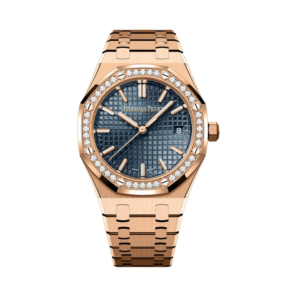 Audemars Piguet Royal Oak Selfwinding 34 mm Blue Dial with Diamonds 18-Carat Pink Gold Bracelet 77451OR.ZZ.1361OR.04 - WATCHXNYC