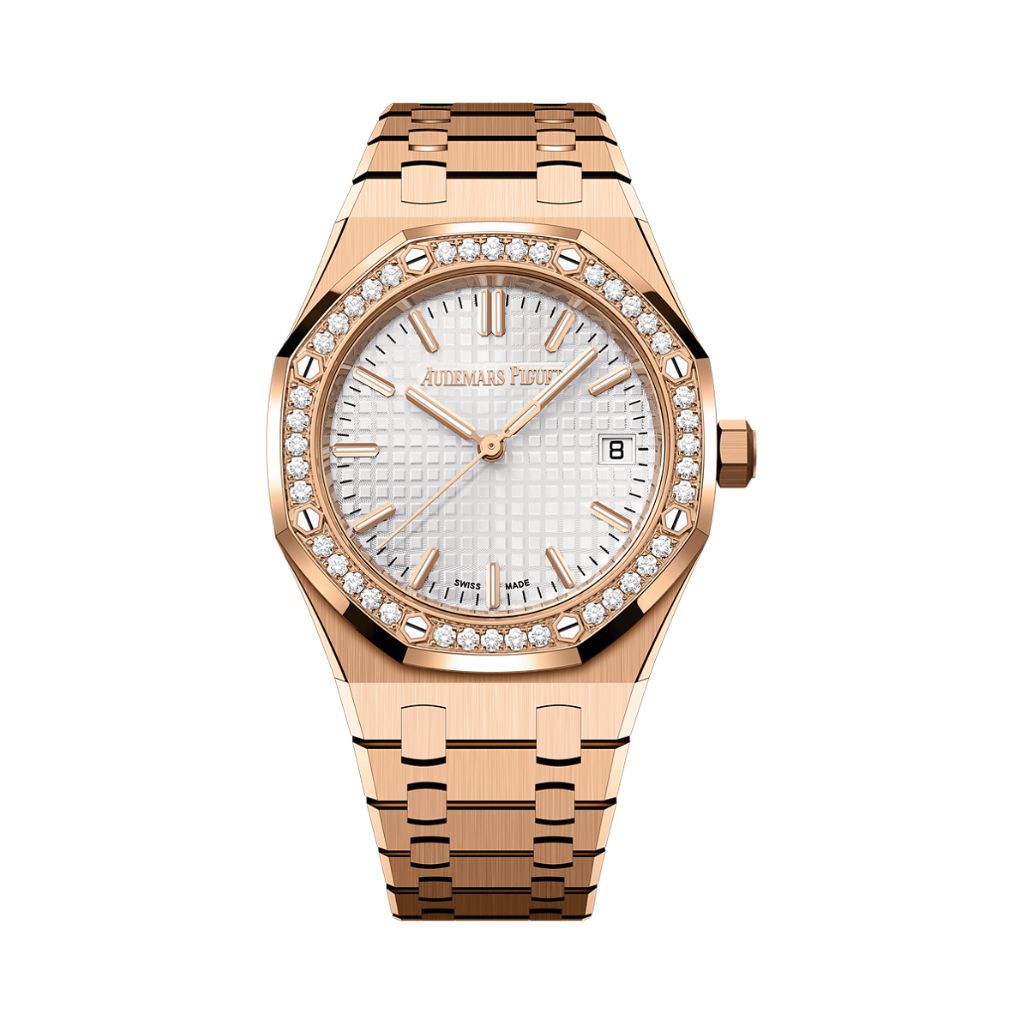 Audemars Piguet Royal Oak Selfwinding 34 mm Silver Dial with Diamonds 18-Carat Pink Gold Bracelet 77451OR.ZZ.1361OR.03 - WATCHXNYC