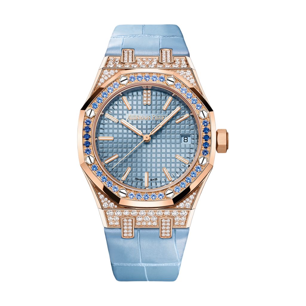 Audemars Piguet Royal Oak Selfwinding 37 mm Light Blue Dial with Diamonds 18-Carat Pink Gold   Strap 15551OR.ZS.D344CR.01 - WATCHXNYC
