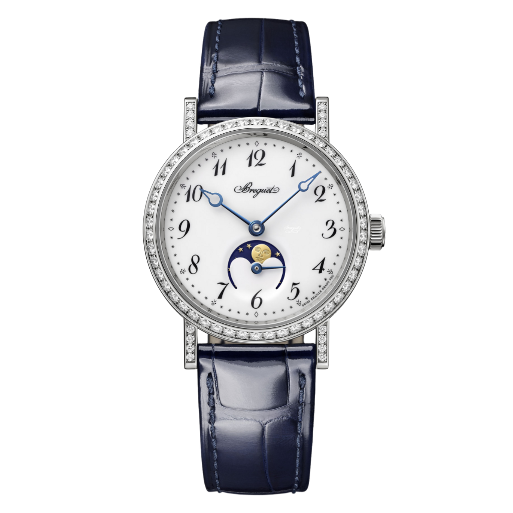 Breguet Classique 30 mm White Dial with Dimonds 18K White Gold Leather Strap 9088BB/29/964 DD0D - WATCHXNYC