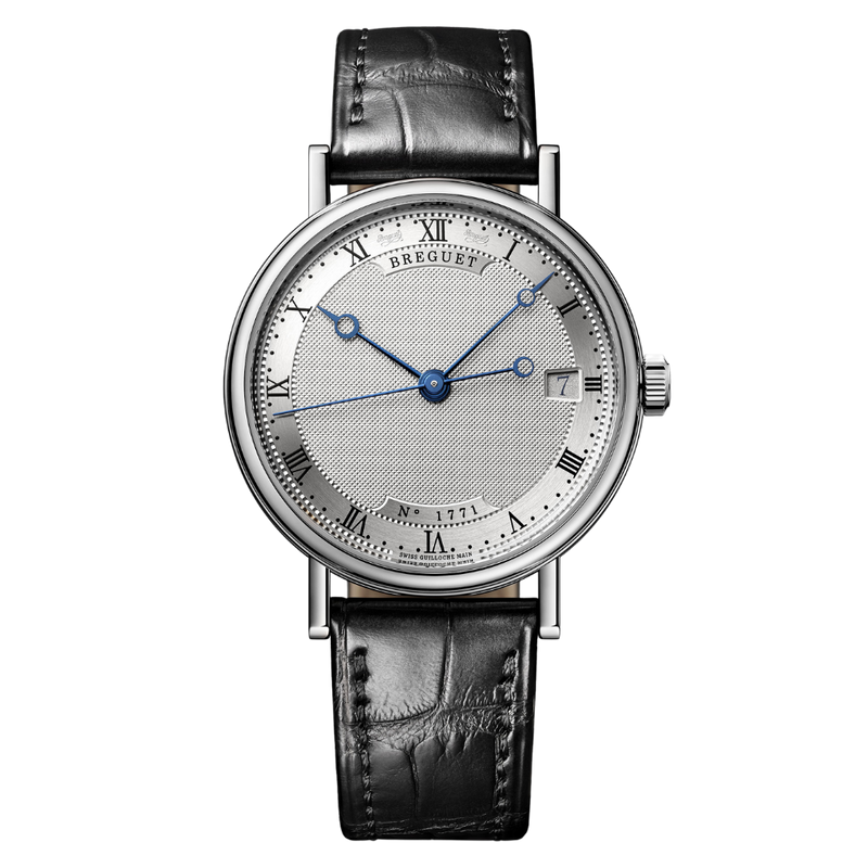 Breguet Classique 9067 33,5 mm Esfera plateada Oro blanco de 18 k Correa de piel de aligátor 9067BB/12/976