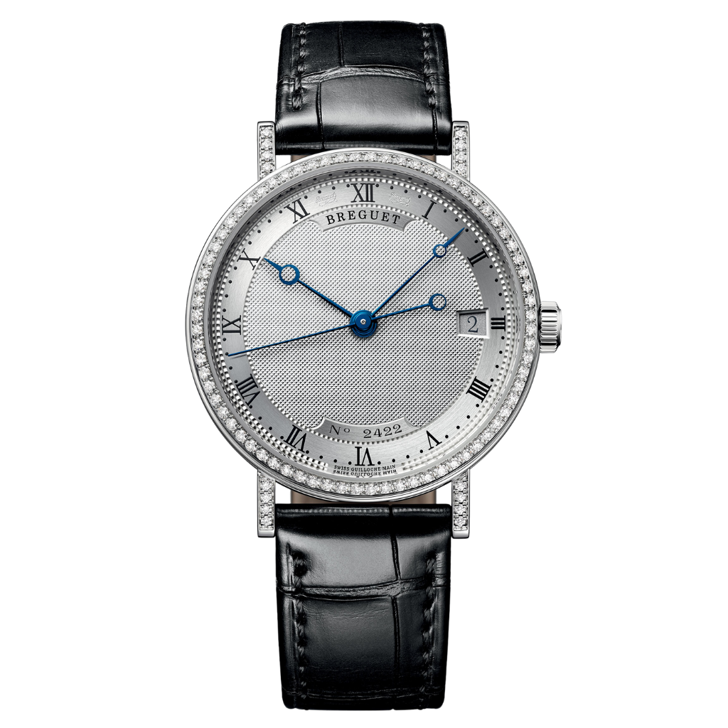 Breguet Classique 9068 33.5 mm Silver Dial with Diamonds 18k White Gold Leather Strap 9068BB/12/976 DD00 - WATCHXNYC