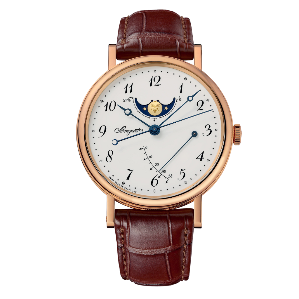 Breguet Classique Phase de Lune 7787 39 mm White Dial 18k Rose Gold Leather Strap 7787BR/29/9V6 - WATCHXNYC