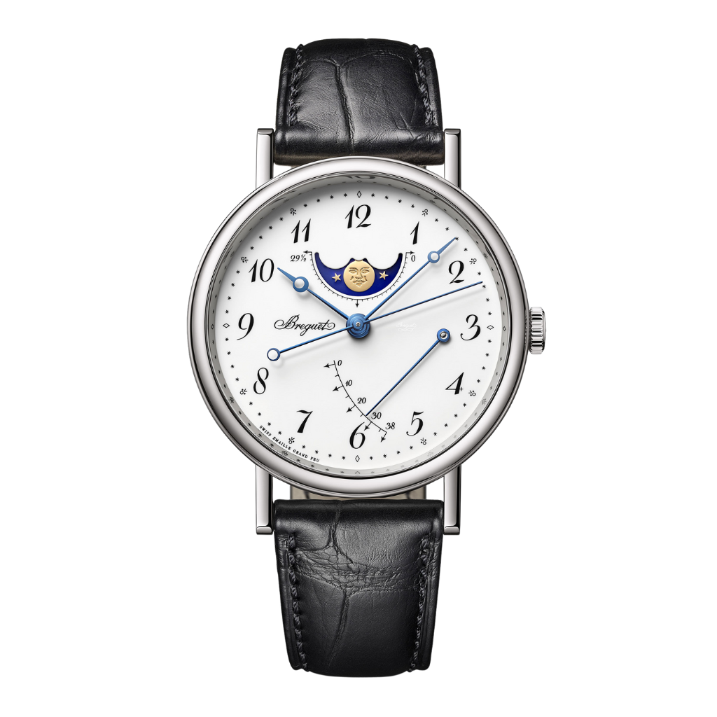 Breguet Classique Phase de Lune 7787 39 mm White Dial 18k White Gold Leather Strap 7787BB/29/9V6 - WATCHXNYC