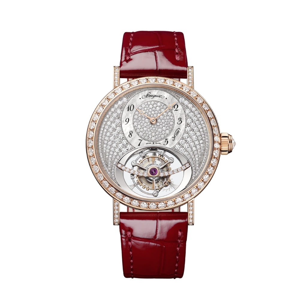 Breguet Classique Tourbillon 3358 35 mm Diamond Paved Dial 18k Rose Gold Leather Strap 3358BR/8D/986 D0 - WATCHXNYC