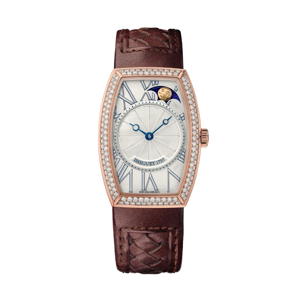 Breguet Héritage 35 x 25 mm Silver Dial with Diamonds 18k Rose Gold Brown Leather Strap 8861BR/11/386/D000 - WATCHXNYC