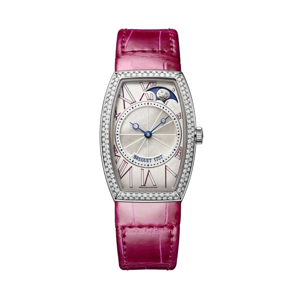 Breguet Héritage 35 x 25 mm Silver Dial with Diamonds White Gold Red Leather Strap 8861BB/15/986/D000 - WATCHXNYC