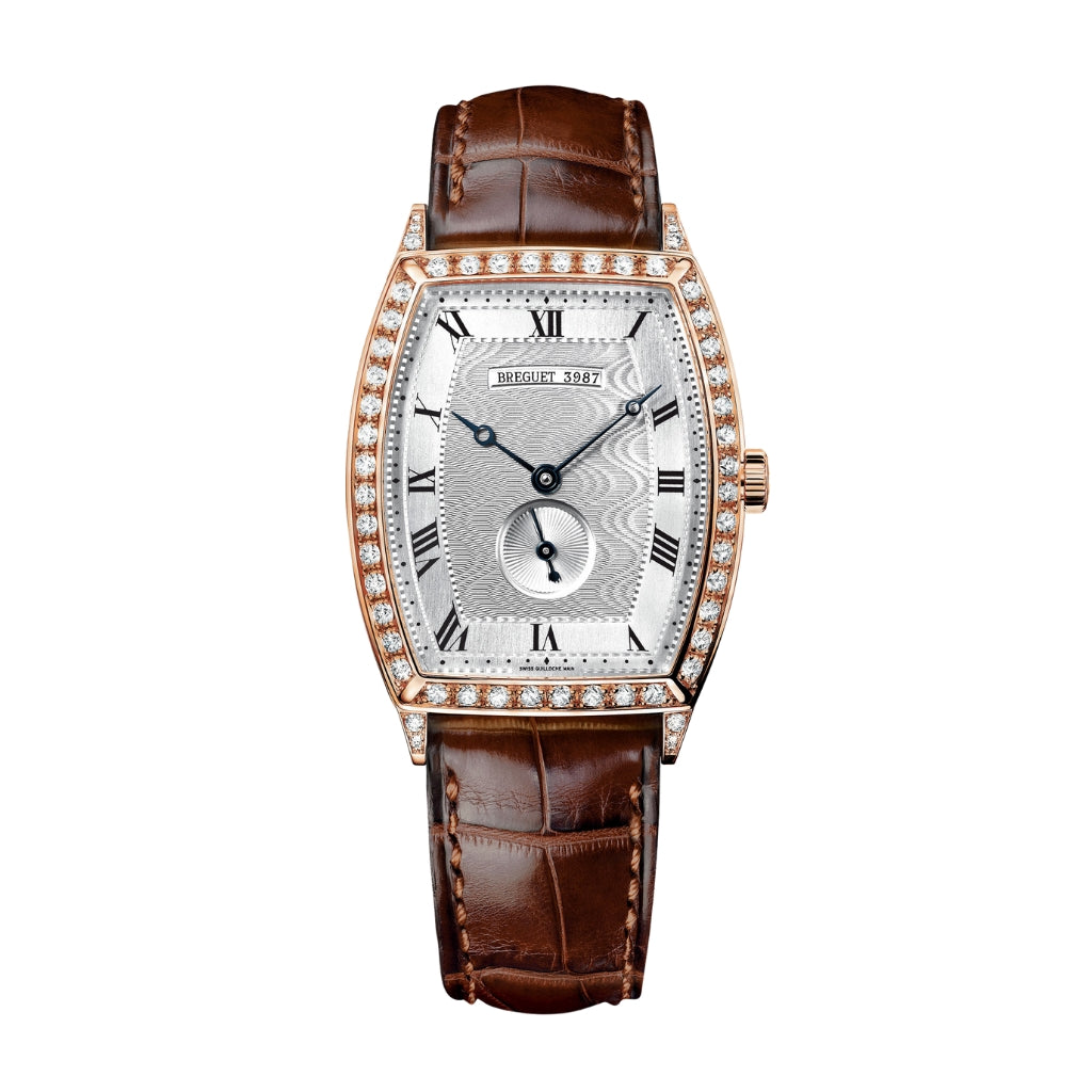 Breguet Héritage 35 x 29.60 mm Silver Dial with Diamonds 18k Rose Gold Brown Leather Strap 3661BR/12/984/DD00 - WATCHXNYC
