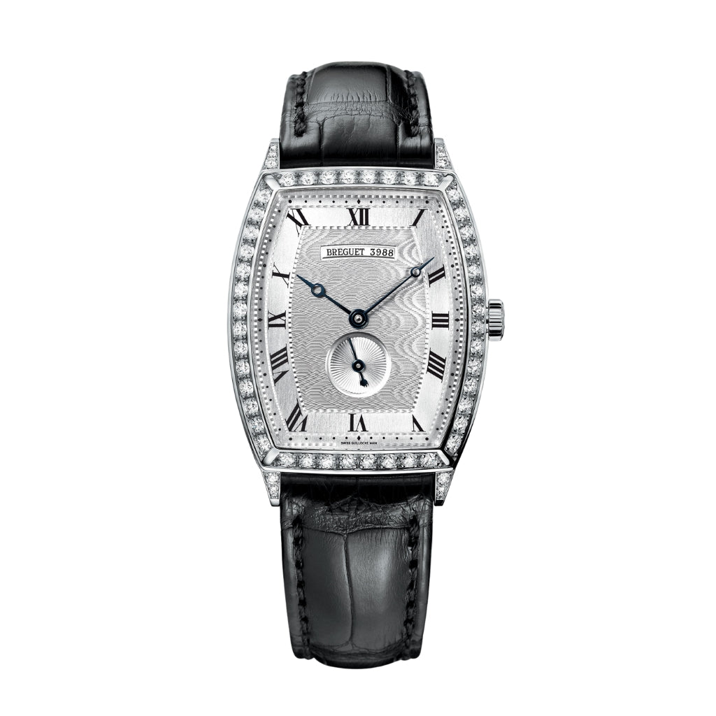 Breguet Héritage 35 x 29.60 mm Silver Dial with Diamonds White Gold Black Leather Strap 3661BB/12/984/DD00 - WATCHXNYC
