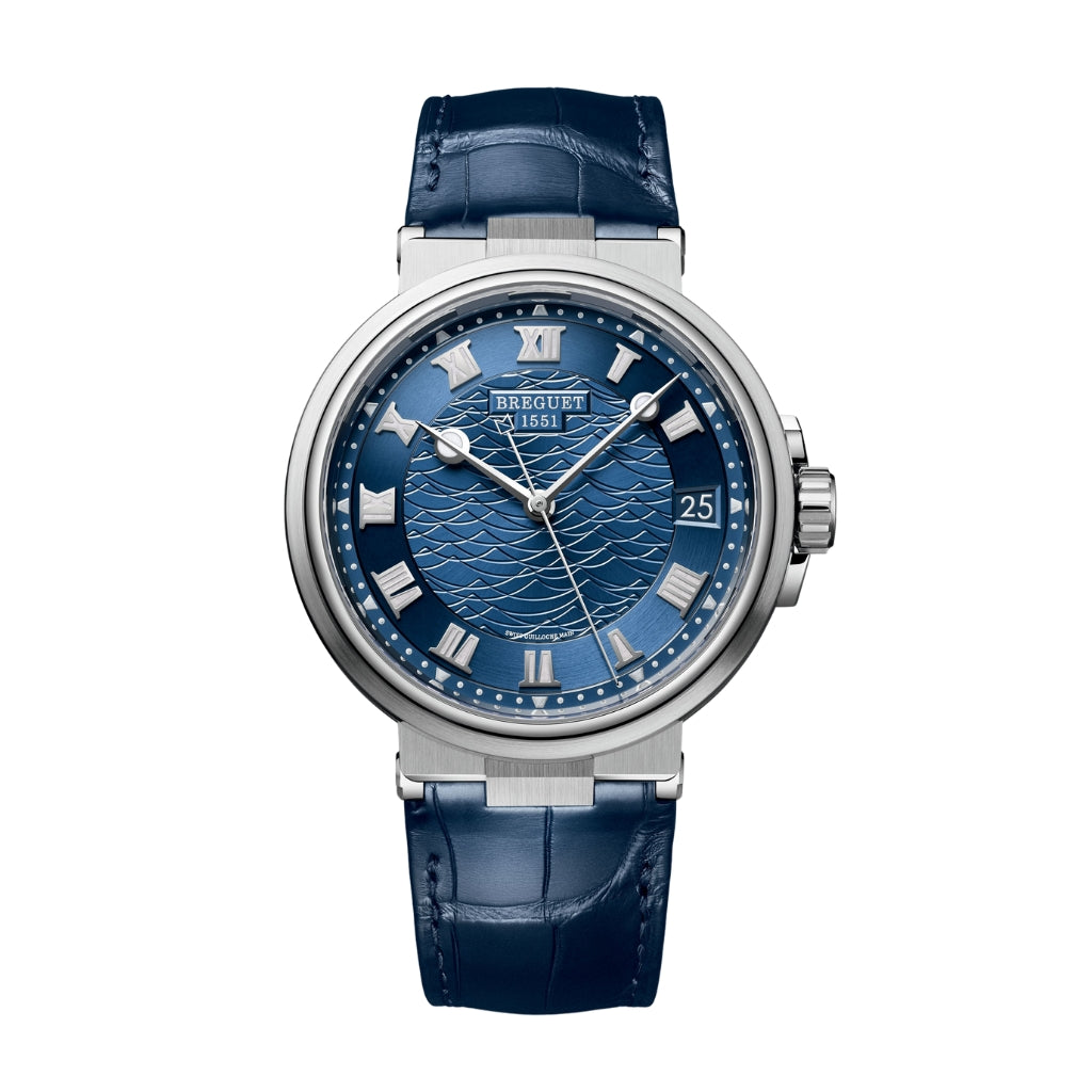 Breguet Marine 40 mm Blue Dial White Gold Blue Leather Strap 5517BB/Y2/9ZU - WATCHXNYC