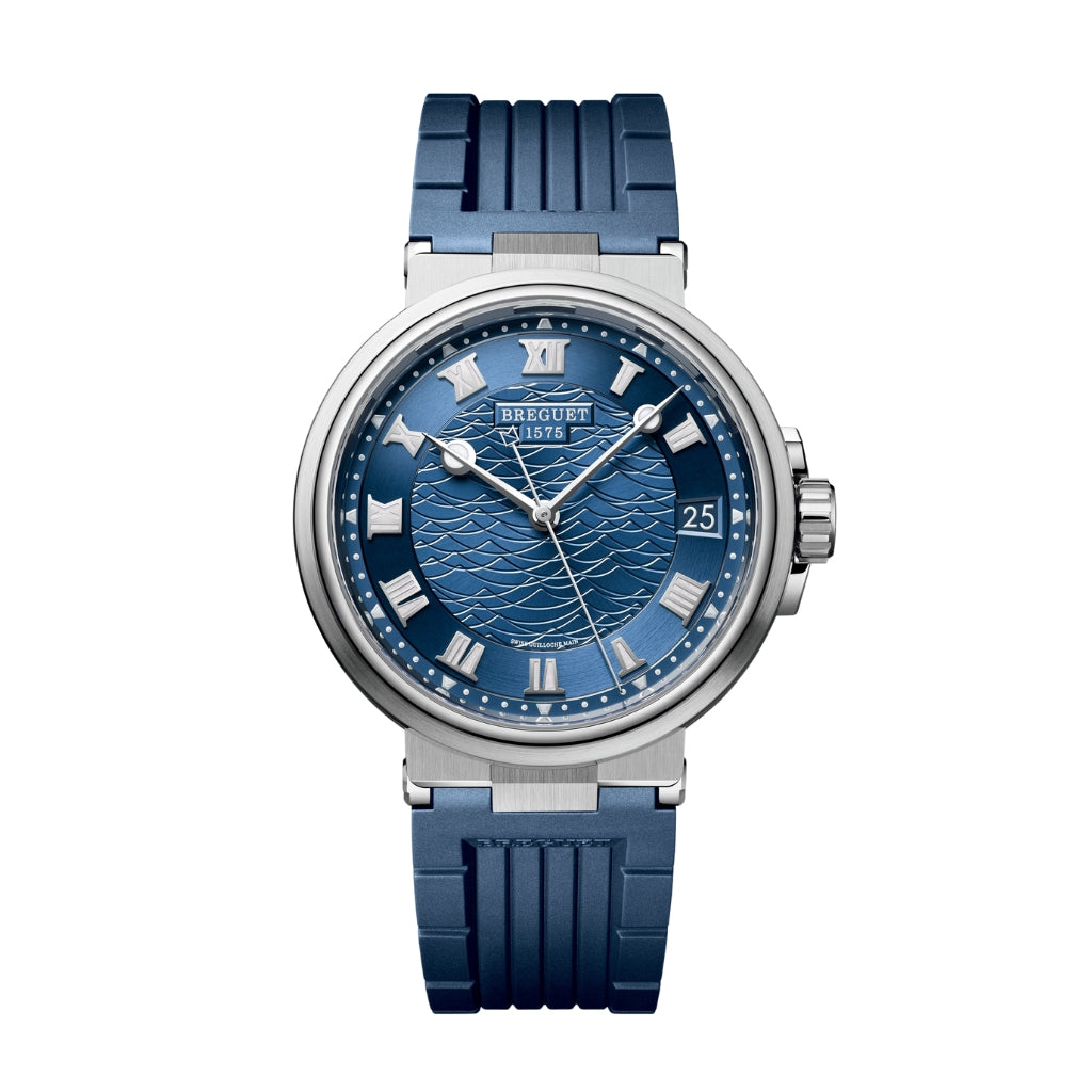 Breguet Marine 40 mm Blue Dial White Gold Blue Rubber Strap 5517BB/Y2/5ZU - WATCHXNYC