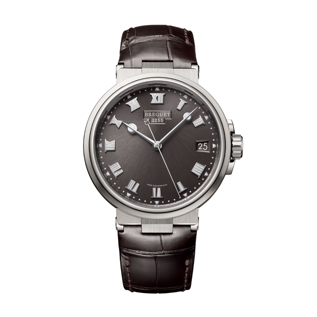 Breguet Marine 40 mm Dark Grey Dial Titanium Dark Grey Leather Strap 5517TI/G2/9ZU - WATCHXNYC