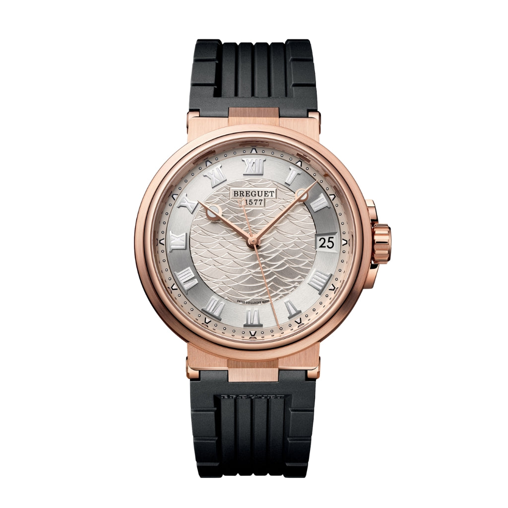Breguet Marine 40 mm Silver Dial 18k Rose Gold Black Rubber Strap 5517BR/12/5ZU - WATCHXNYC