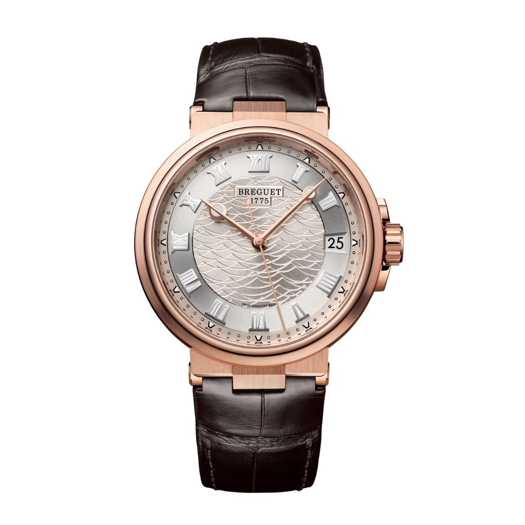 Breguet Marine 40 mm Silver Dial 18k Rose Gold Brown Leather Strap 5517BR/12/9ZU - WATCHXNYC