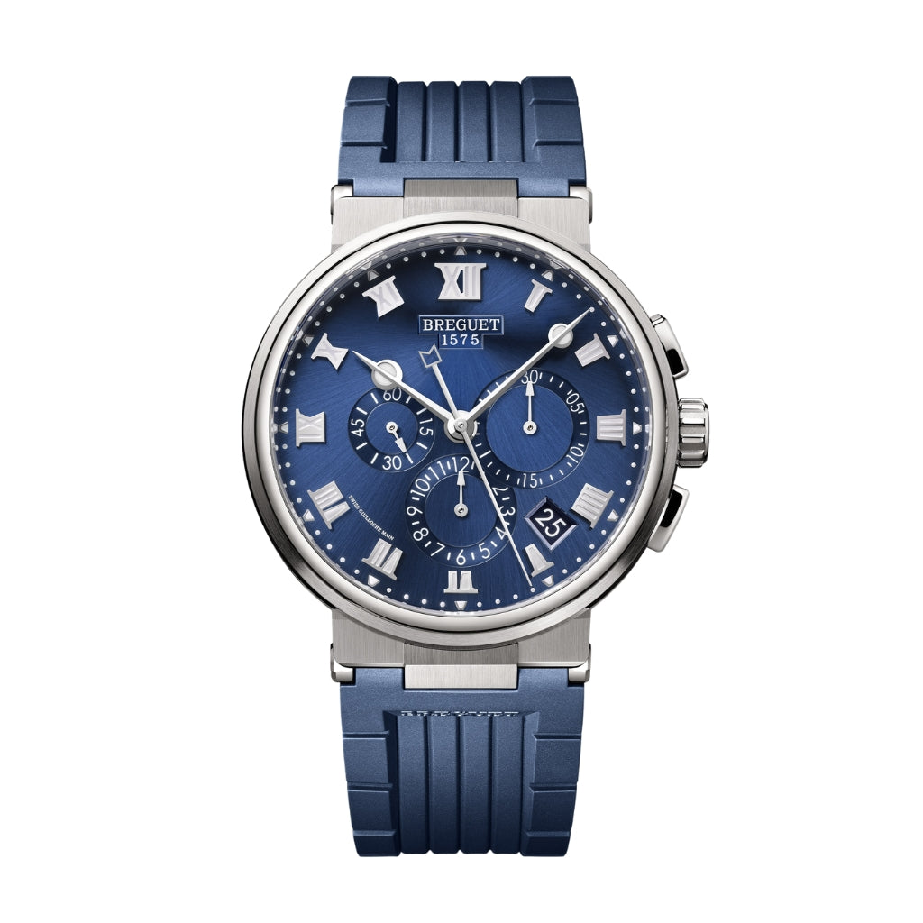 Breguet Marine 42.3 mm Blue Dial Titanium Blue Rubber Strap 5527TI/Y1/5WV - WATCHXNYC