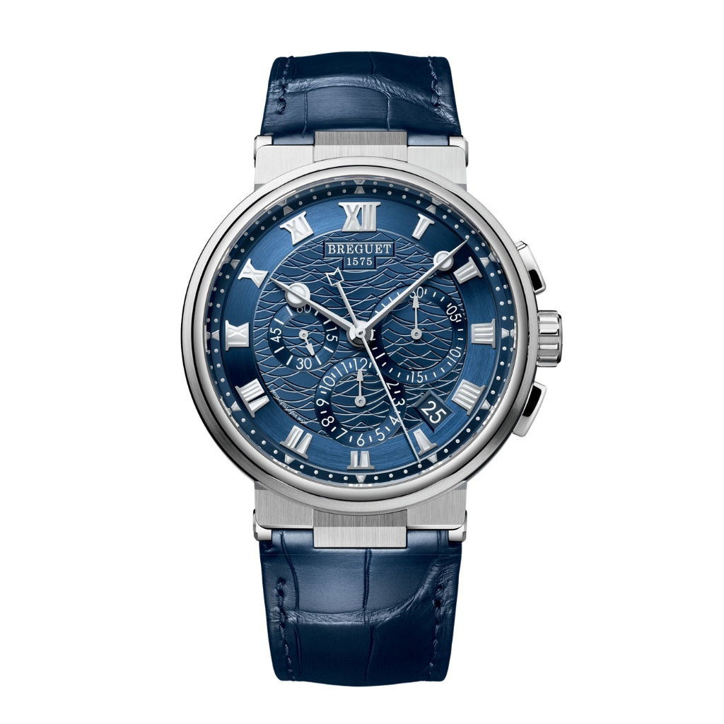 Breguet Marine 42.3 mm Blue Dial White Gold Blue Leather Strap 5527BB/Y2/9WV - WATCHXNYC