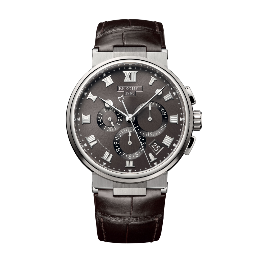 Breguet Marine 42.3 mm Dark Grey Dial Titanium Dark Grey Leather Strap 5527TI/G2/9WV - WATCHXNYC