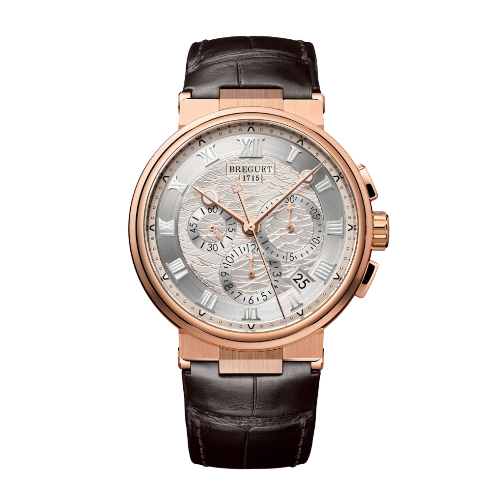 Breguet Marine 42.3 mm Silver Dial 18k Rose Gold Brown Leather Strap 5527BR/12/9WV - WATCHXNYC