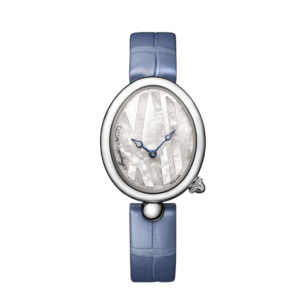 Breguet Reine 32.7 x 27.3 mm White Mother-Of-Pearl Dial Stainless Steel Blue Leather Strap 9807ST/5W/922 - WATCHXNYC