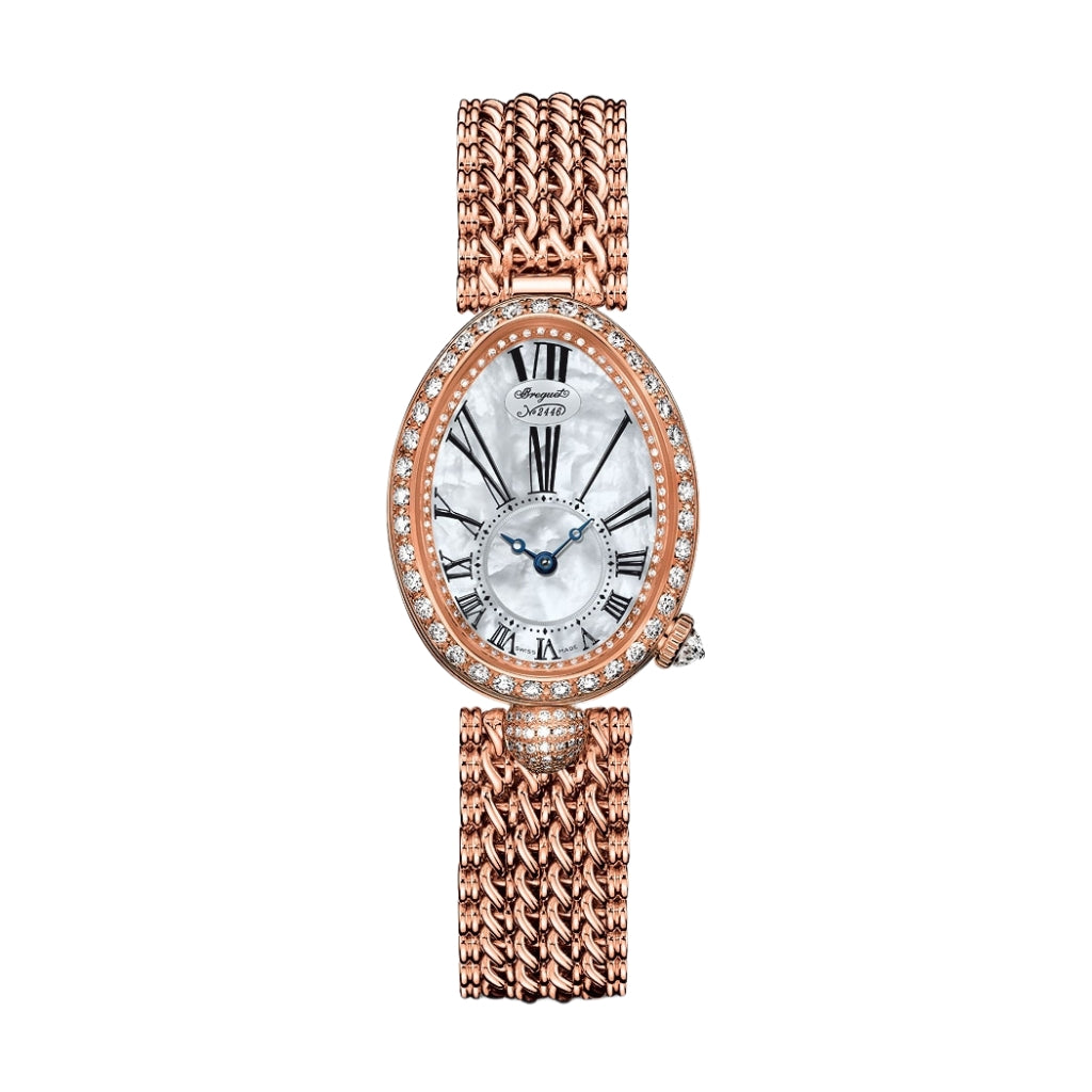 Breguet Reine 33 x 24.95 mm White Mother-Of-Pearl Dial with Diamonds 18k Rose Gold Bracelet 8928BR/51/J20/DD00 - WATCHXNYC