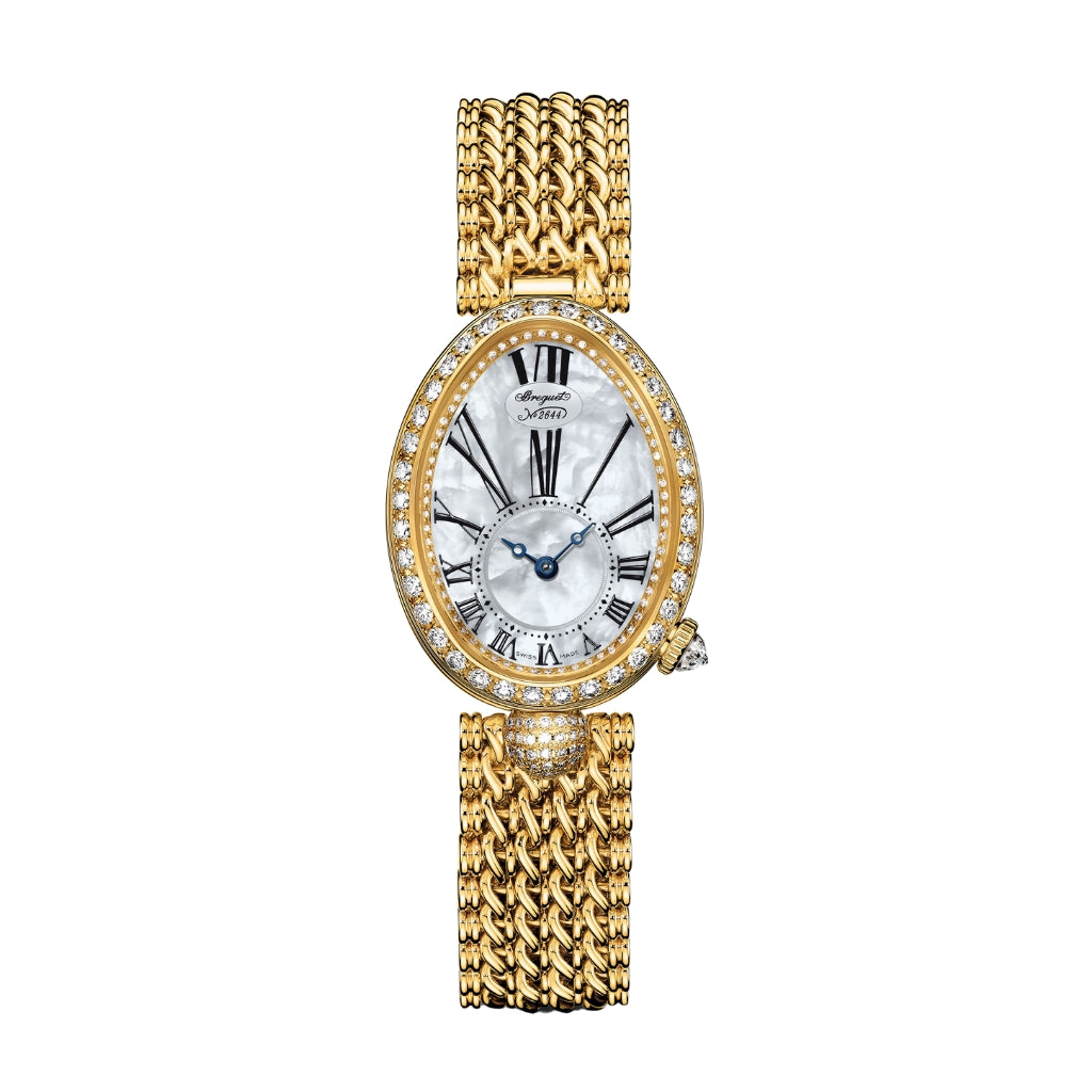 Breguet Reine 33 x 24.95 mm White Mother-Of-Pearl Dial with Diamonds 18k Yellow Gold Bracelet 8928BA/51/J20/DD00 - WATCHXNYC