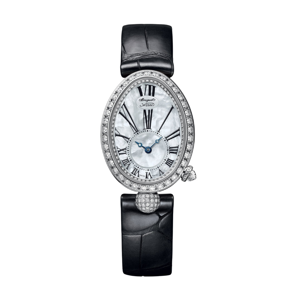 Breguet Reine 33 x 24.95 mm White Mother-Of-Pearl Dial with Diamonds White Gold Black Leather Strap 8928BB/51/944/DD0D3L - WATCHXNYC