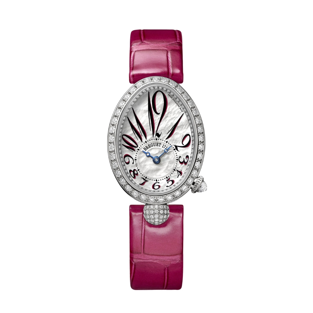 Breguet Reine 33 x 24.95 mm White Mother-Of-Pearl Dial with Diamonds White Gold Red Leather Strap 8928BB/5P/944 /DD0D3L - WATCHXNYC