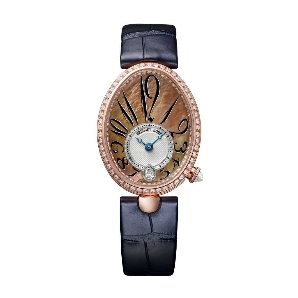 Breguet Reine 36.5 x 28.45mm Brown Dial with Diamonds 18k Rose Gold Black Leather Strap 8918BR/5T/964/D00D3L - WATCHXNYC