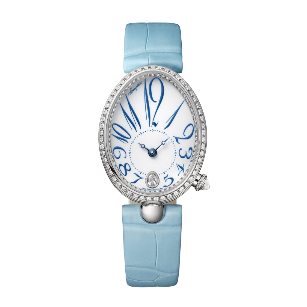 Breguet Reine 36.5 x 28.45mm White Dial with Diamonds White Gold Blue Leather Strap 8918BB/28/964/D00D - WATCHXNYC