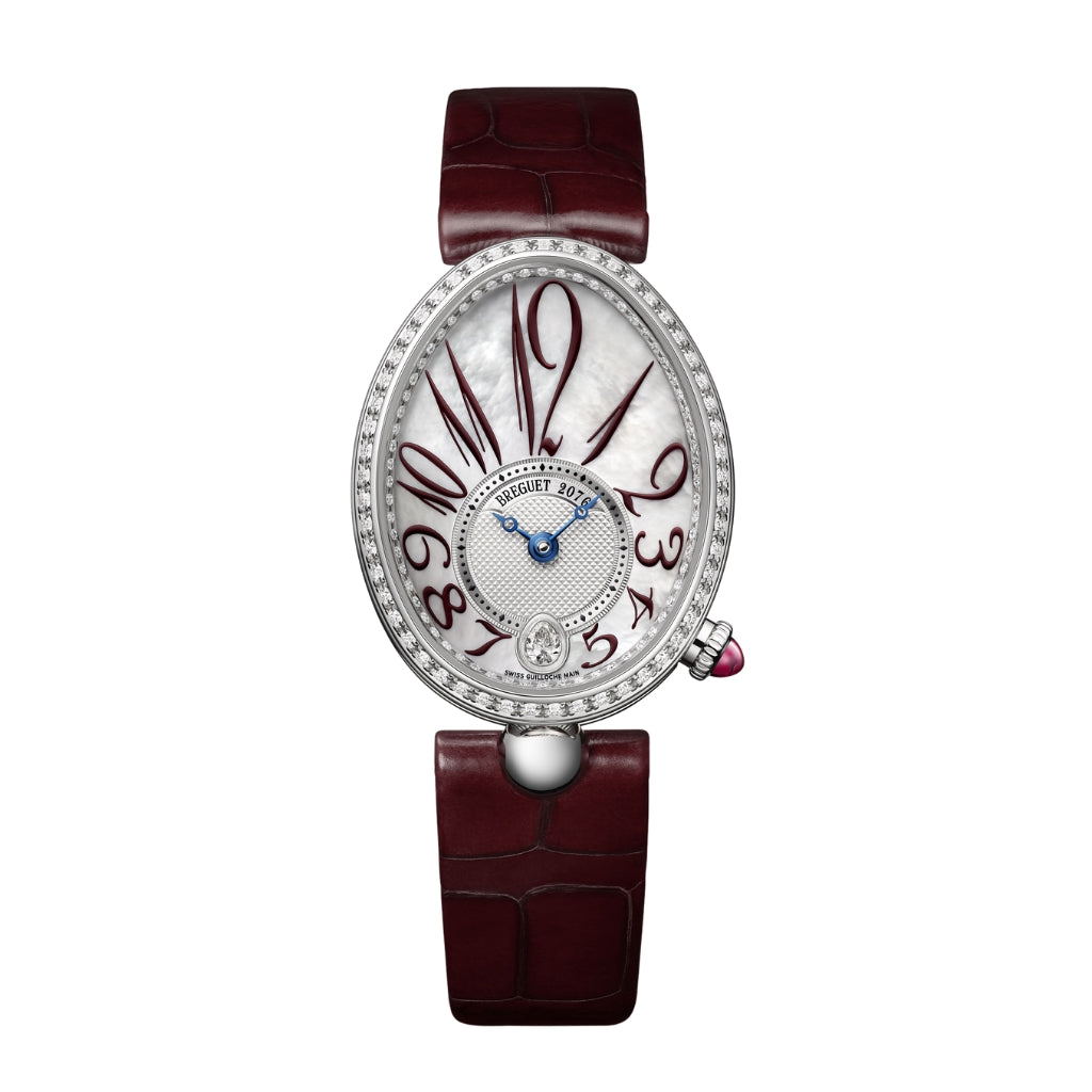 Breguet Reine 36.5 x 28.45mm White Dial with Diamonds White Gold Dark Brown Leather Strap 8918BB/5P/964/D00D3L - WATCHXNYC