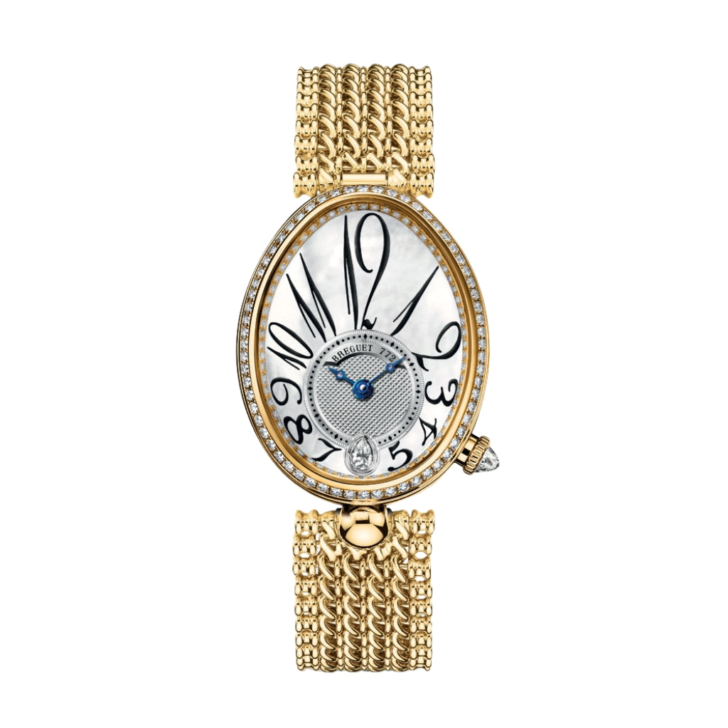 Breguet Reine 36.5 x 28.45mm White Mother-Of-Pearl Dial with Diamonds 18k Yellow Gold Bracelet 8918BA/58/J20/D000 - WATCHXNYC