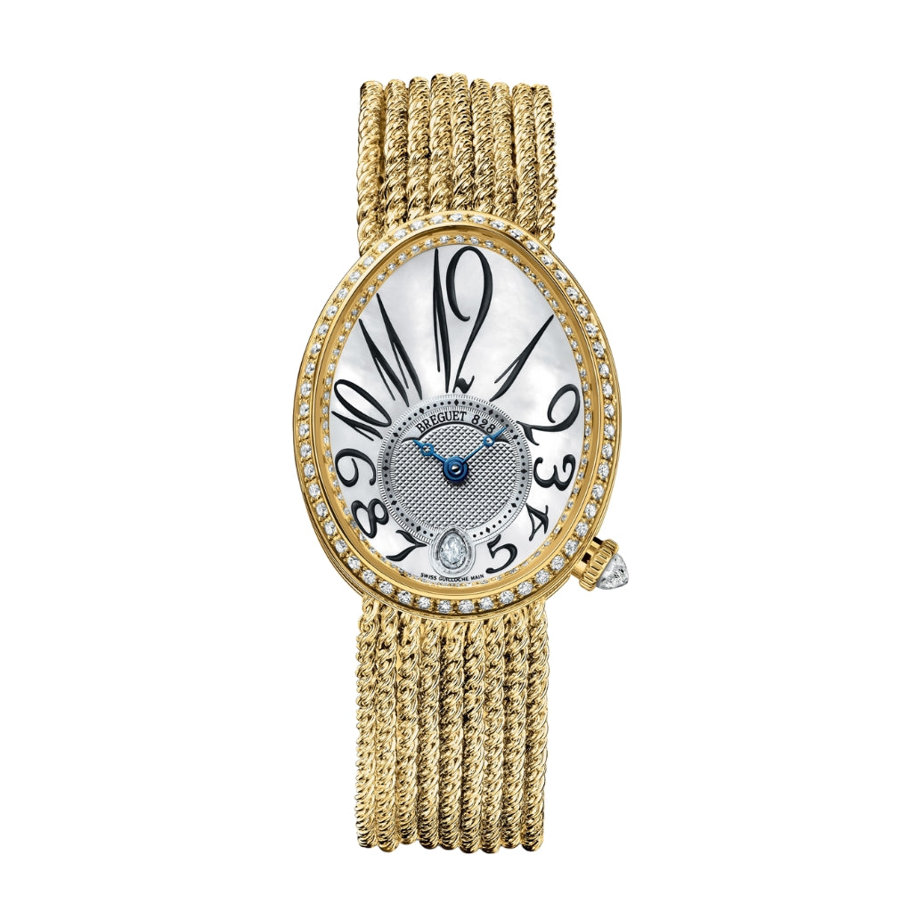 Breguet Reine 36.5 x 28.45mm White Mother-Of-Pearl Dial with Diamonds 18k Yellow Gold Bracelet 8918BA/58/J39/D00D - WATCHXNYC
