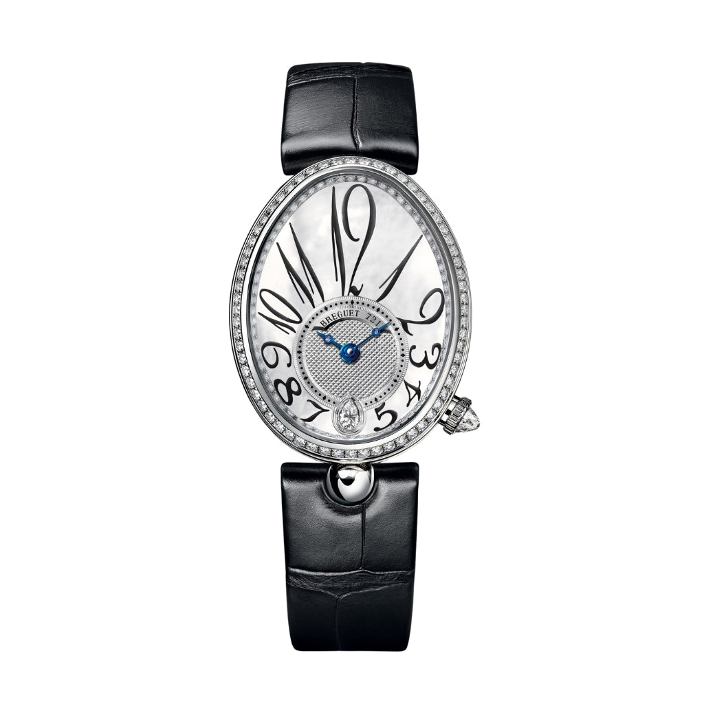Breguet Reine 36.5 x 28.45mm White Mother-Of-Pearl Dial with Diamonds White Gold Black Leather Strap 8918BB/58/964/D00D3L - WATCHXNYC
