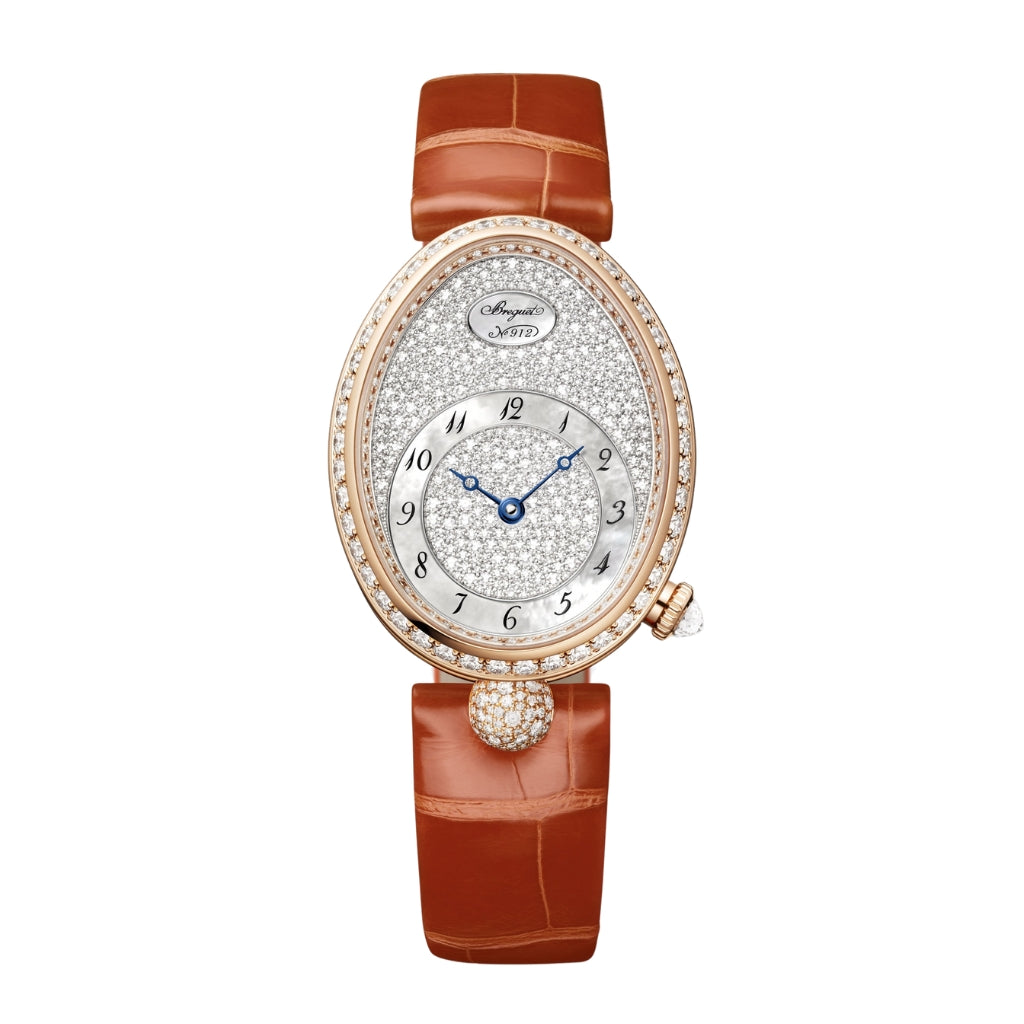 Breguet Reine 36.50 x 28.45 mm Diamond Paved Dial 18k Rose Gold Brown Leather Strap 8938BR/8D/964/DD0D - WATCHXNYC