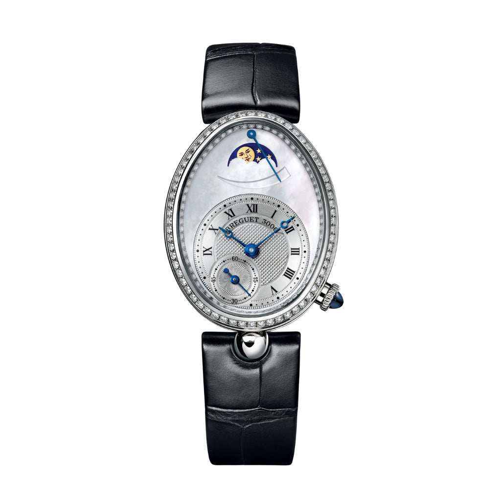 Breguet Reine 36.50 x 28.45 mm White Mother-Of-Pearl Dial with Diamonds White Gold Black Leather Strap 8908BB/52/964/D00D3L - WATCHXNYC