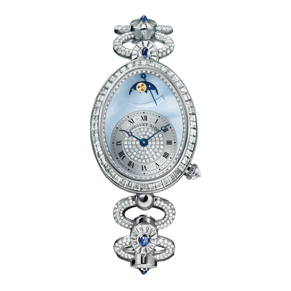 Breguet Reine 38.50 x 30.45 mm Blue Natural Mother-Of-Pearl Dial with Diamonds White Gold Bracelet 8909BB/VD/J29/DDD0 - WATCHXNYC