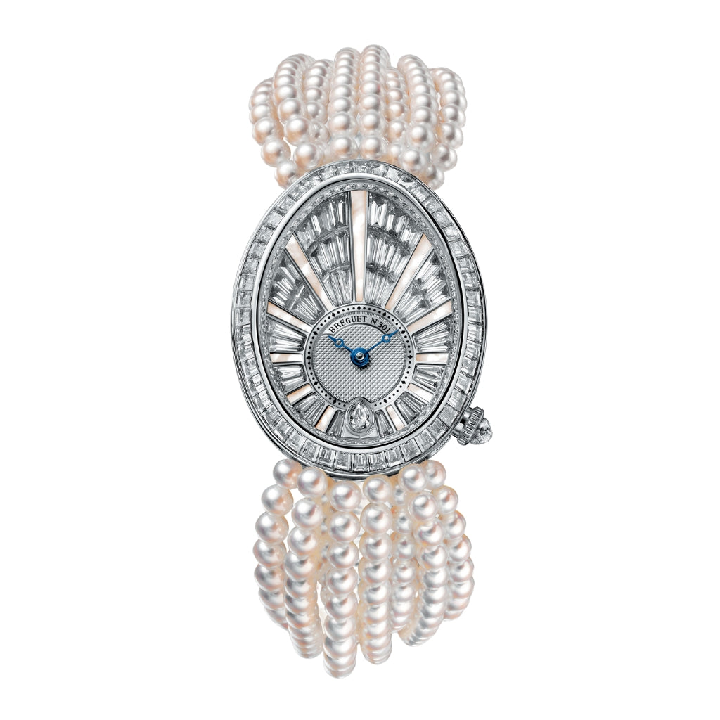 Breguet Reine 38.50 x 30.45 mm Diamond Paved Dial White Gold Pink Akoya Pearls Bracelet 8939BB/6D/J49/DD0D - WATCHXNYC