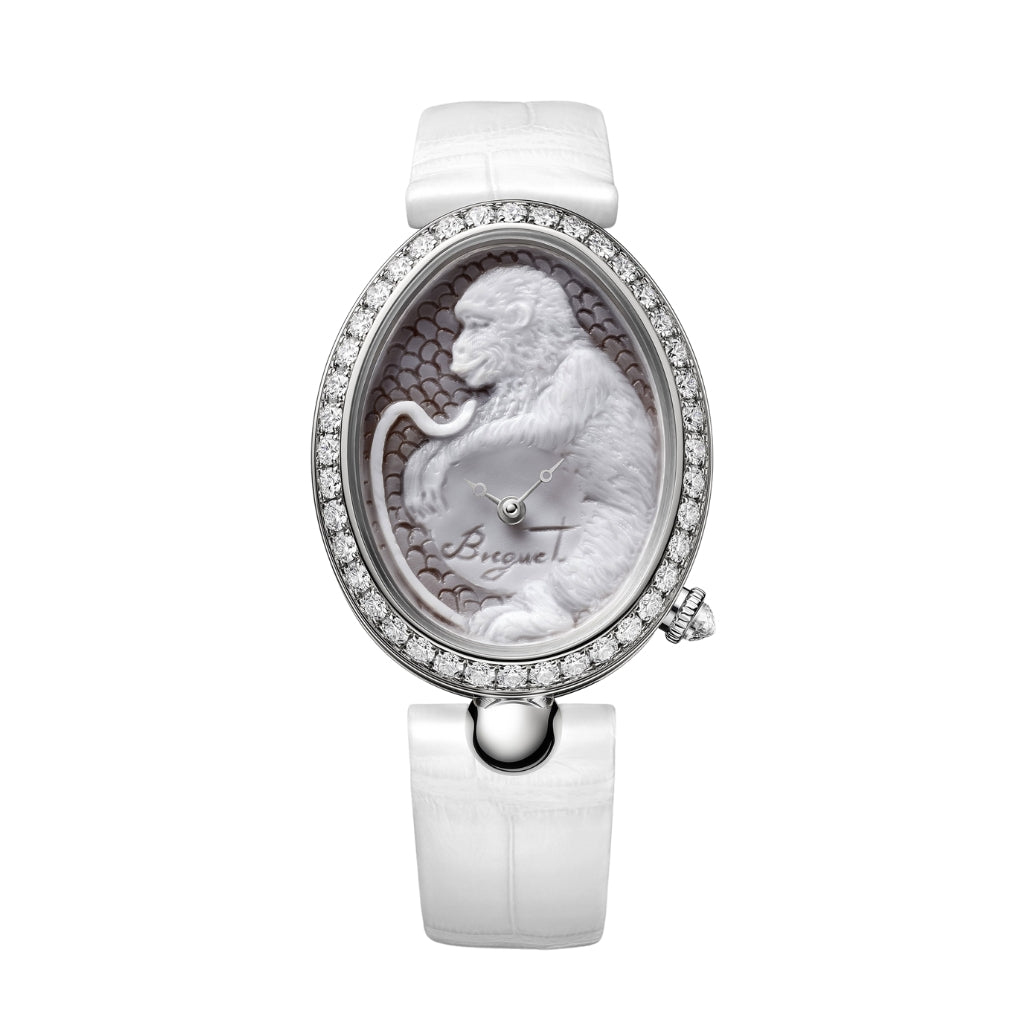 Breguet Reine 40 x 31.95 mm Silver Dial with Diamonds White Gold White Leather Strap 8958BB/55/974 08/D00D - WATCHXNYC