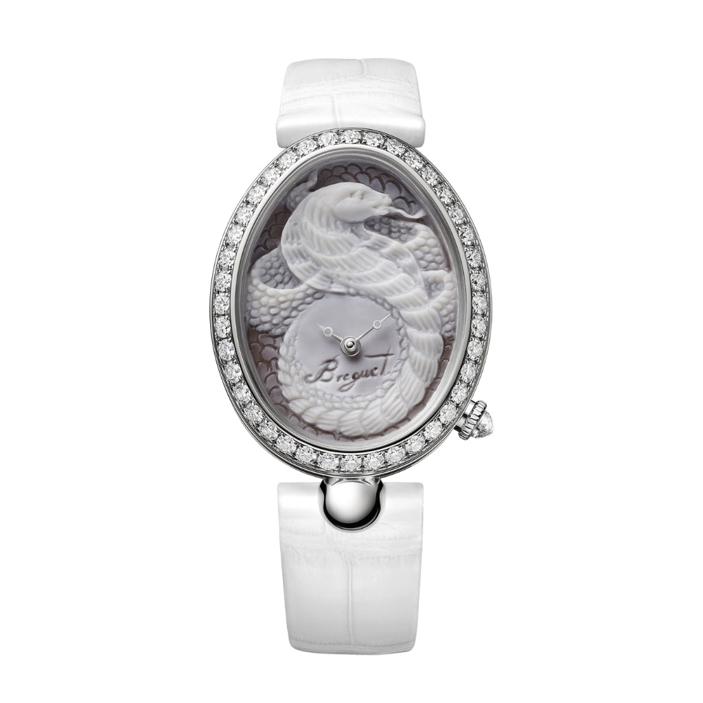 Breguet Reine 40 x 31.95 mm White Dial with Diamonds White Gold White Leather Strap 8958BB/55/974 13/D00D - WATCHXNYC
