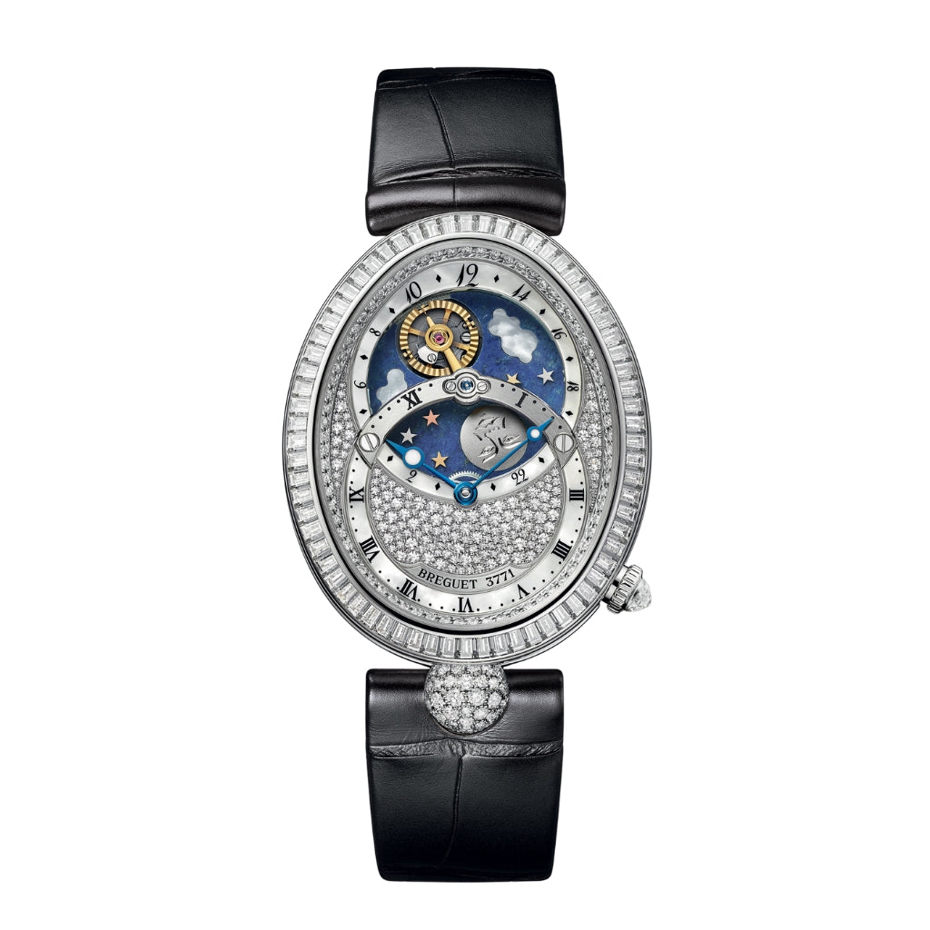 Breguet Reine  42,05 x 34 mm Diamond Paved Dial White Gold Black Leather Strap 8999BB/8D/974/DD0D - WATCHXNYC