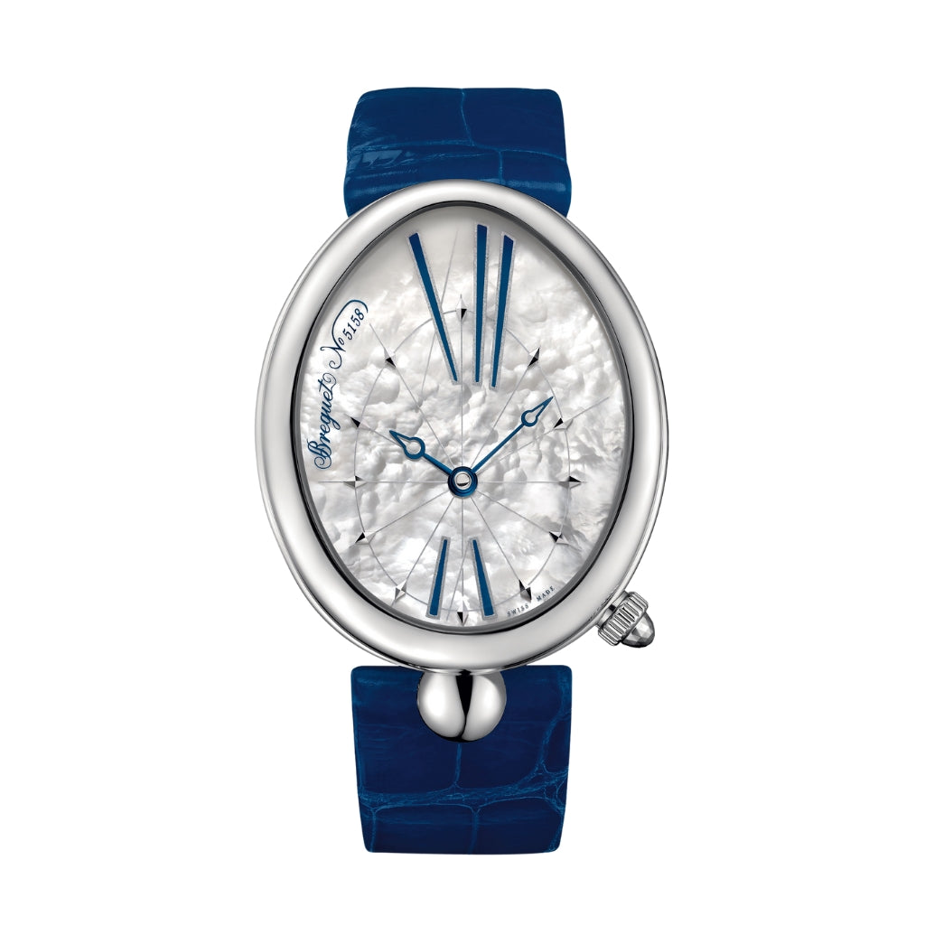 Breguet Reine 43.75 x 35.50 mm White Mother-Of-Pearl Dial Stainless Steel Blue Leather Strap 8967ST/51/986 - WATCHXNYC