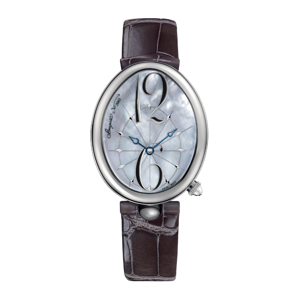 Breguet Reine 43.75 x 35.50 mm White Mother-Of-Pearl Dial Stainless Steel Brown Leather Strap 8967ST589863L - WATCHXNYC