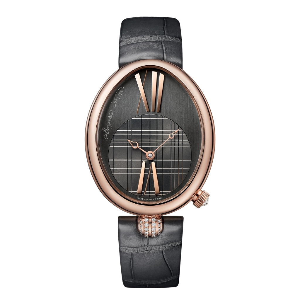 Breguet Reine 43 x 34,95 mm Grey Dial with Diamonds 18k Rose Gold Black Leather Strap 8968BR/X1/986/0D00 - WATCHXNYC