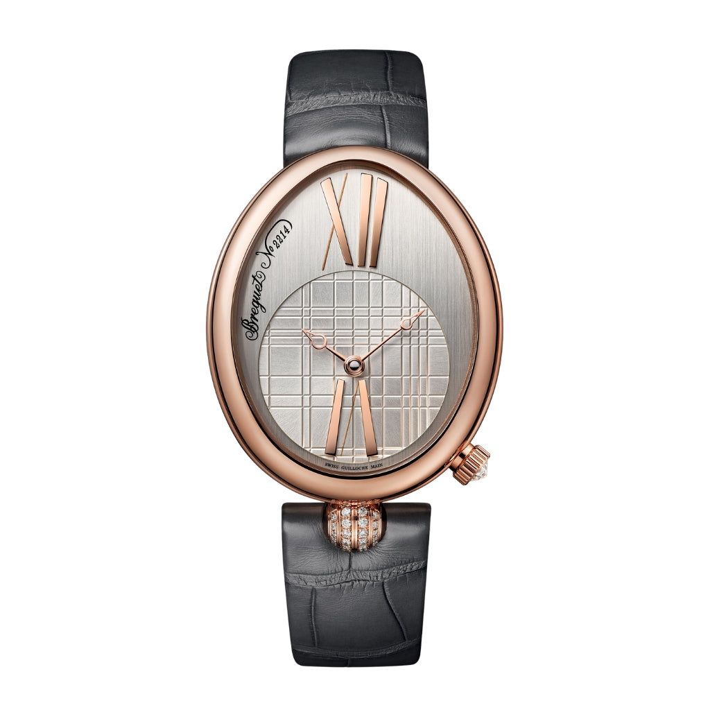 Breguet Reine 43 x 34,95 mm Silver Dial with Diamonds 18k Rose Gold Black Leather Strap 8968BR/11/986/0D00 - WATCHXNYC