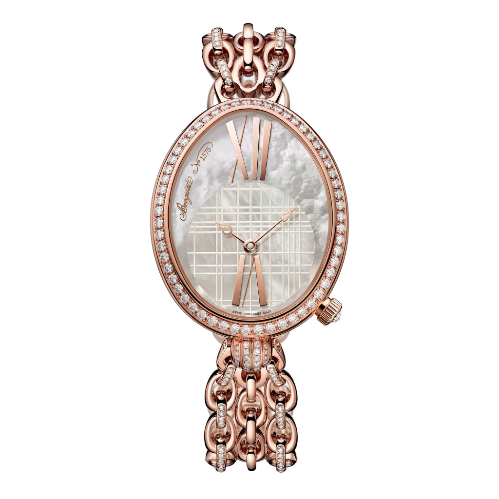 Breguet Reine 43 x 34.95 mm White Mother-Of-Pearl Dial with Diamonds 18k Rose Gold Bracelet 8965BR/5W/J53/DDD0 - WATCHXNYC