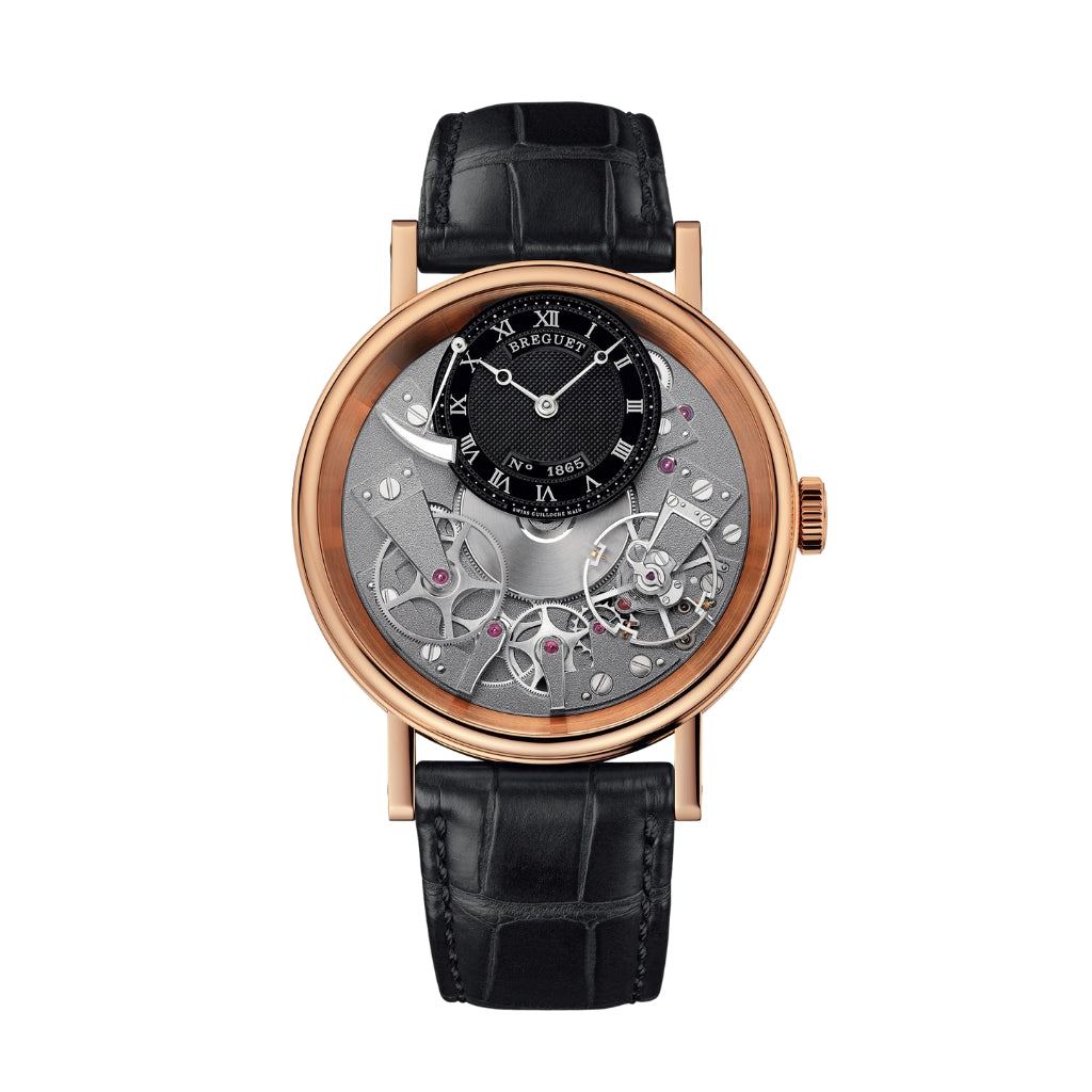 Breguet Tradition 40 mm Black Dial 18k Rose Gold Black Leather Strap 7057BR/G9/9W6 - WATCHXNYC